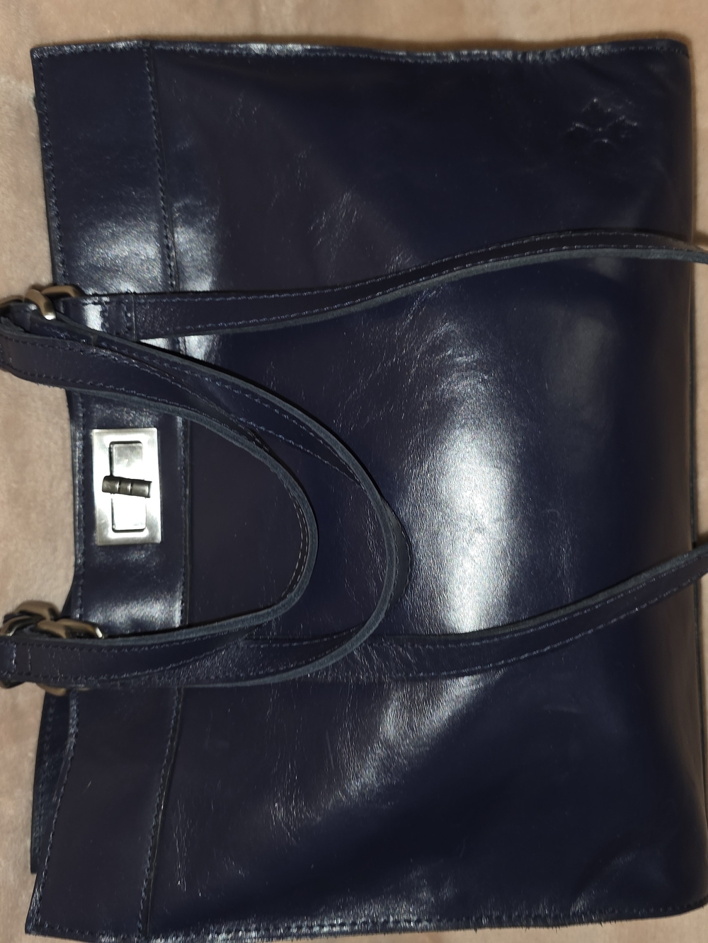 Patricia Nash Navy Leather Shoulder Bag with Turn-Lock